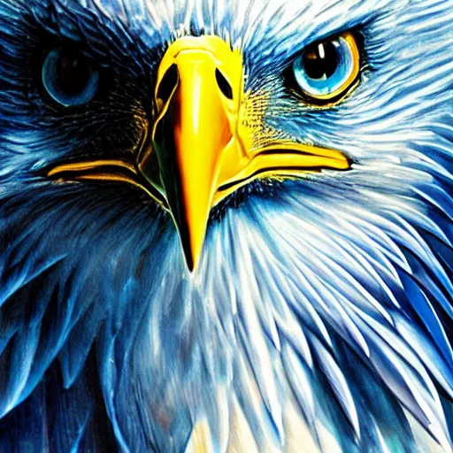 Image similar to blue spectral eagle, oil on canvas, hyperrealism, photo realistic, high detail, cinematic, masterpiece, intricate, centered