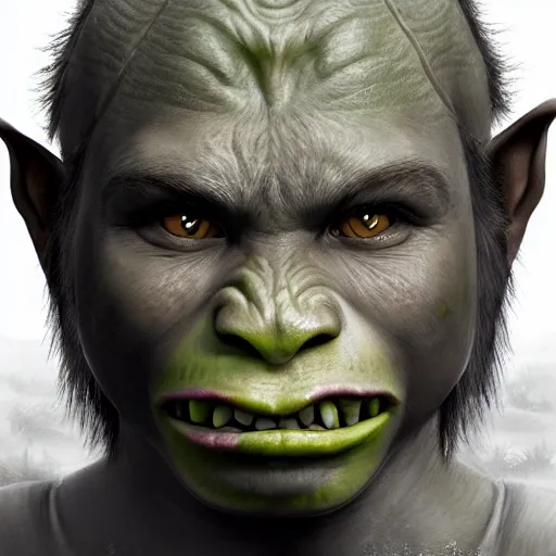 Image similar to a detailed portrait of a child orc boy, fantasy art illustration, incredibly highly detailed and realistic, 8 k, sharp focus