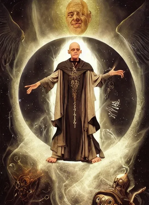 Image similar to george clooney as aleister crowley the grand mage of thelema. art by tom bagshaw and greg danton and manuel sanjulian