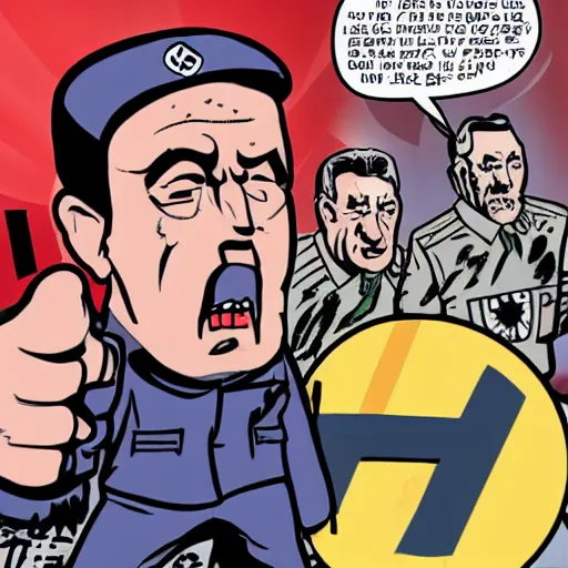 Image similar to comic book of angry jews with lightsabers and adolf hitler accurate eyes high detail