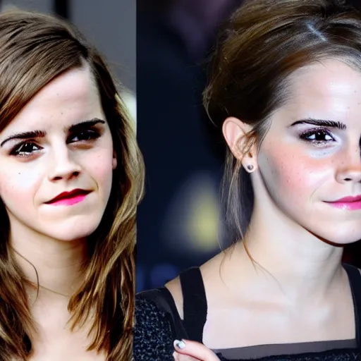 Image similar to emma watson with 4 eyes, 4 ears, 2 mouths