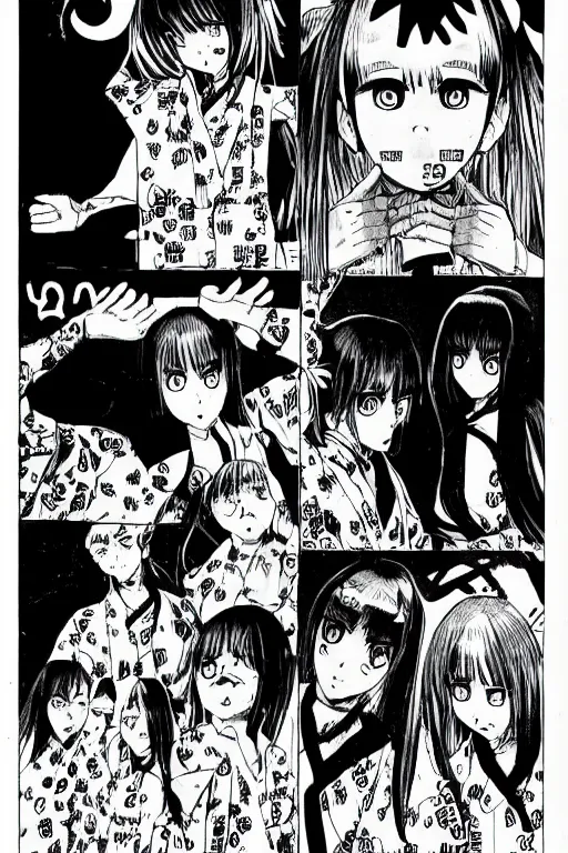 Image similar to japanese comic manga page 47 made by Junji Ito horror manga high contrast