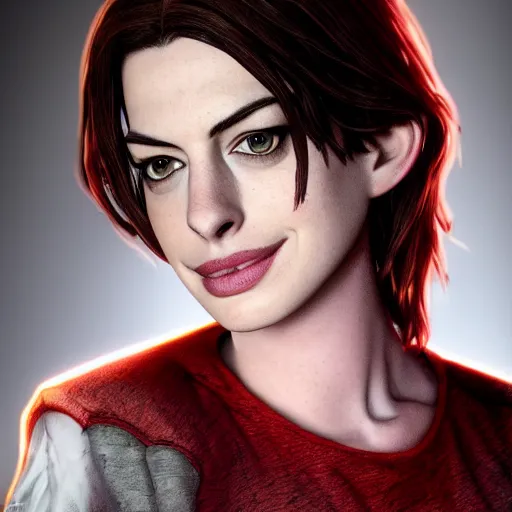 Image similar to anne hathaway portrait, borderlands, tales from the borderlands, the wolf among us, comic, cinematic lighting, studio quality, 8 k