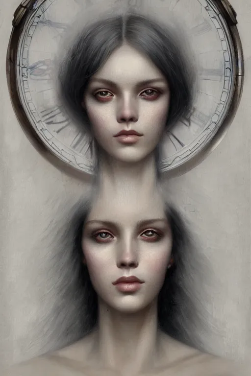 Prompt: a portrait of a single lonely clockpunk female, detailed, realistic eyes, symmetry body features proportions, award winning, by Tom Bagshaw