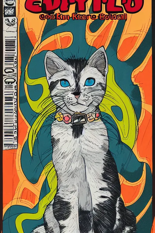 Image similar to Portrait of an evil kitty, comic book