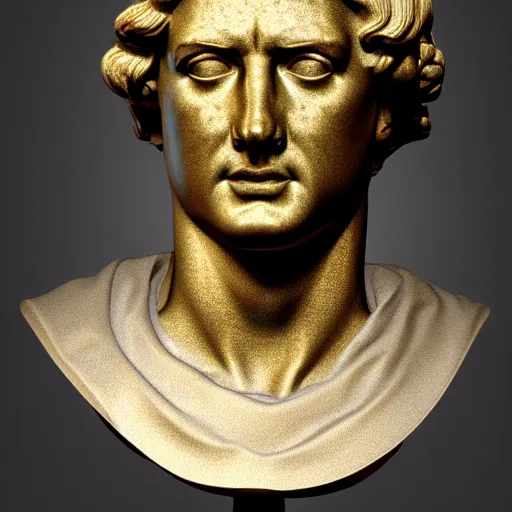 Prompt: a realistic render of a golden Roman bust, high contrast lighting, 4k