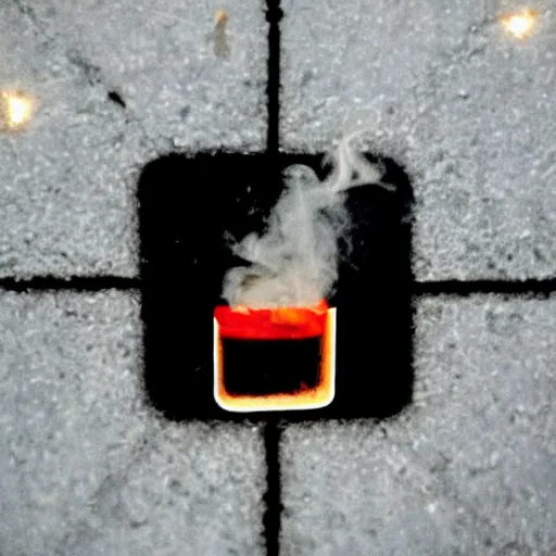 Image similar to beautiful photo, aspic on asphalt smoking cigarette, night, rain, fog, wet road