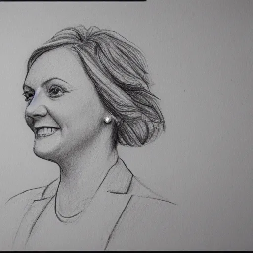 Prompt: liz truss, pencil sketch