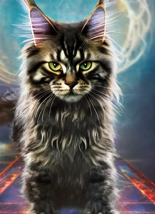 Prompt: film still of a Maine Coon as Doctor Strange in Avengers Endgame, 4k