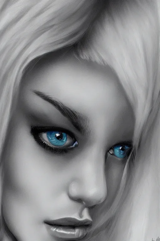Prompt: young pretty woman portrait, blonde, blue eyes, hyper realistic, sharp focus