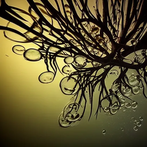 Prompt: A close-up photo of a tree branch made out of bubbles underwater National Geographic prizewinning photo