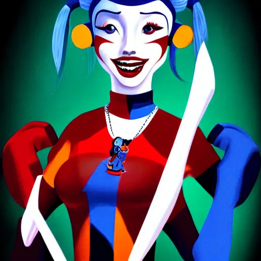 Prompt: Portrait of Harley Quinn by Pixar Studios