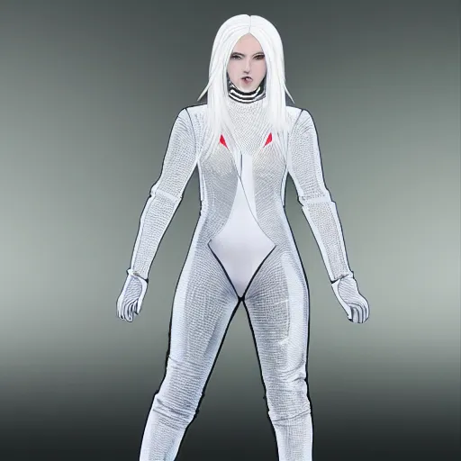 Image similar to beautiful white haired woman dressed in see through space suit in the style of zezhou chen highly detailed, smooth, sharp focus