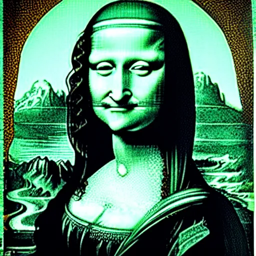 Prompt: monalisa in the style of jeffrey smith, in the style of jeffrey smith, in the style of jeffrey smith, in the style of jeffrey smith