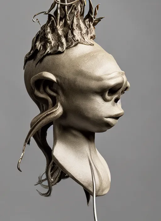Prompt: stylised bust sculpture of an female Angler Fish, beautiful studio lighting