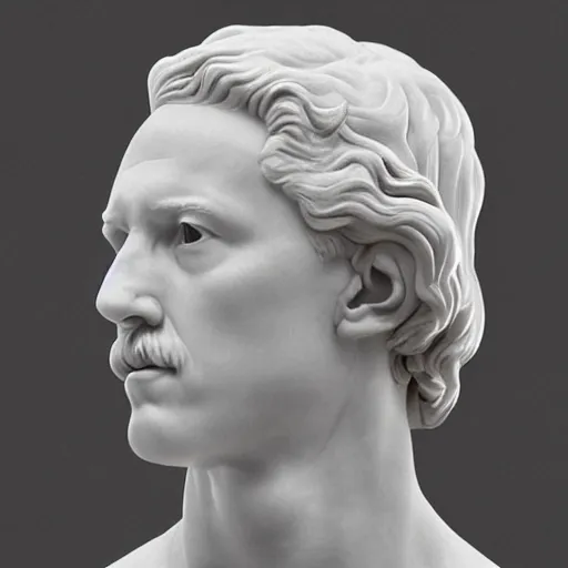 Image similar to ” marble bust of a man who figure out the meaning of life, [ facial expression, emotion, face, photoreal, ultra detail, intricate, masterpiece, dslr, museum ] ”