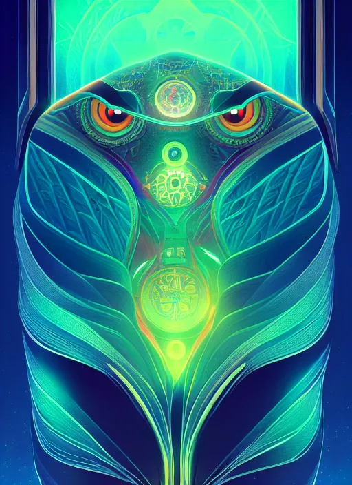 Image similar to symmetry!! product render poster vivid colors divine proportion owl, scifi, glowing fog intricate, elegant, highly detailed, digital painting, artstation, concept art, smooth, sharp focus, illustration,