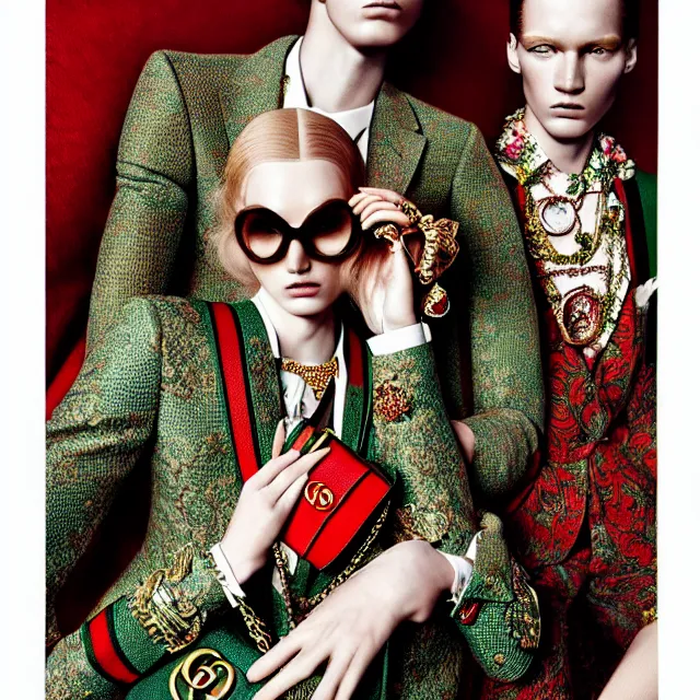 Prompt: a very beautiful gucci portrait, highly detailed, intricate, photography, fashion campaign