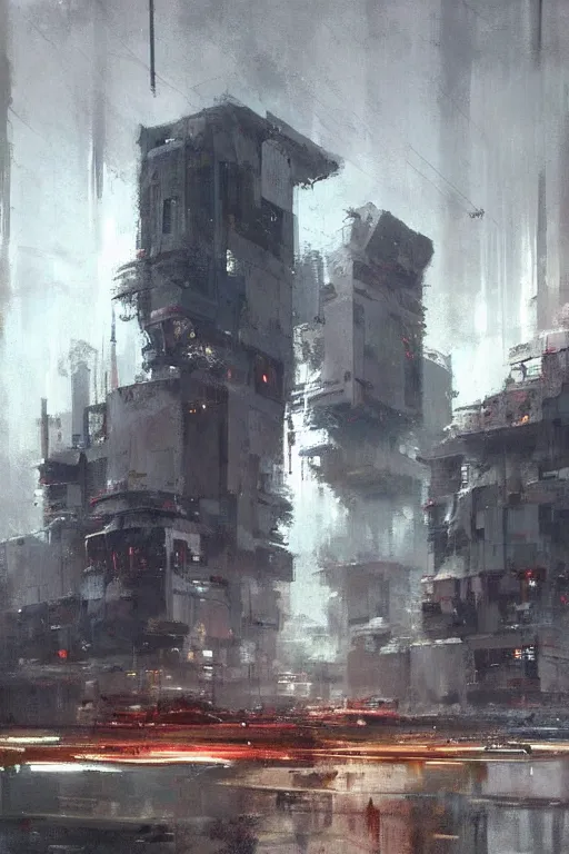 Image similar to Brutalist Arcology, painted by Jeremy Mann.