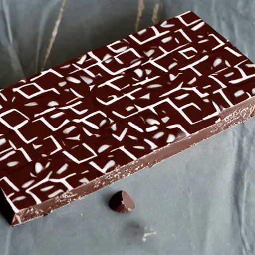 Prompt: chocolate bar with a pattern of till lindemann