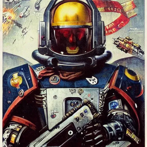 Image similar to elon musk as a warhammer 4 0 k space marine, by norman rockwell,