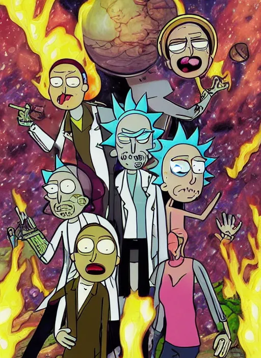 Prompt: rick and morty in art style of lee bermejo