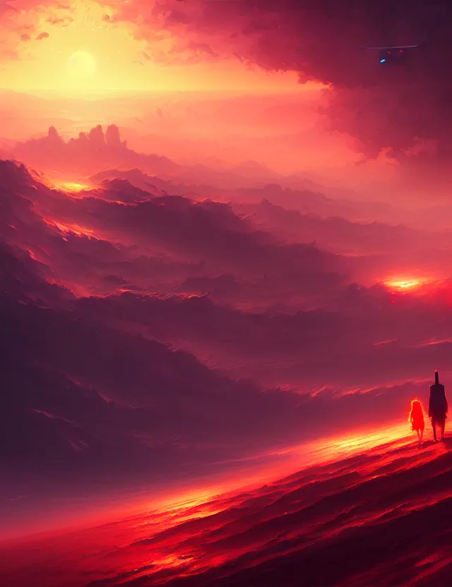 Image similar to ghost above a red sea with clear sky, artwork by tooth wu and wlop and alena aenami and greg rutkowski