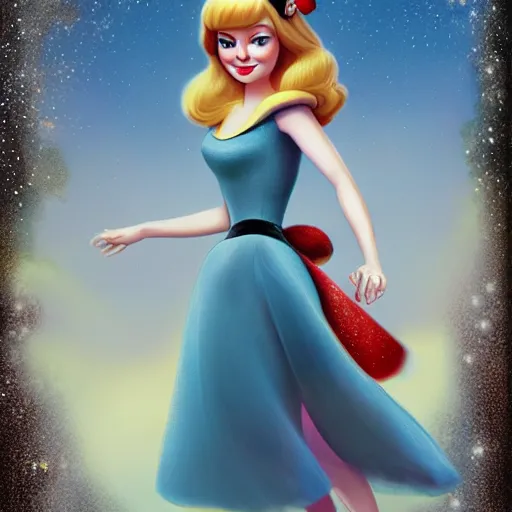 Image similar to Full body digital painting of Emma Stone as a Disney princess wearing snow white's dress, Pixar style, professional studio lightening, volumetric lightening, photorealism by Tristan Eaton Stanley Artgerm and Tom Bagshaw