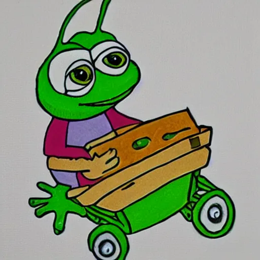 Image similar to pepe the frog with baby carriage