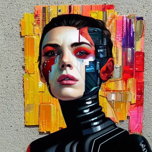 Prompt: portrait of a female android by Sandra Chevrier