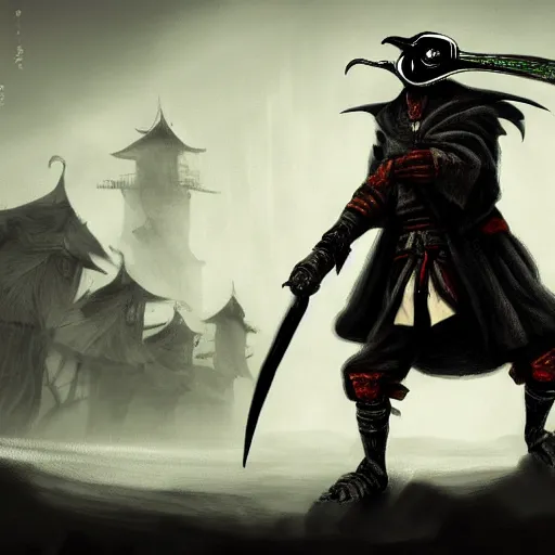 Image similar to plague doctor samurai, dynamic lighting, fantasy concept art, trending on art station, stunning visuals, creative, cinematic, ultra detailed, extreme detailed, 8 k, detailed