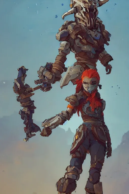 Image similar to combination suit armor aloy horizon forbidden west horizon zero dawn robot ninja mask helmet backpack tribal, art gta 5 comics, official fanart behance hd artstation by jesper ejsing, by rhads, makoto shinkai and lois van baarle, ilya kuvshinov, ossdraws radiating a glowing aura cgi rtx 2 0 2 2