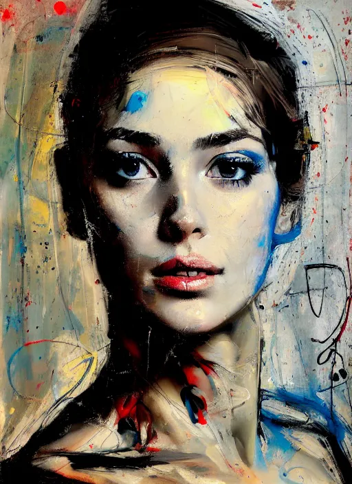 Prompt: painting of a gorgeous young woman in the style of Guy Denning, realistic, sharp focus, 8k high definition, insanely detailed, intricate, elegant, art by Jackson Pollock