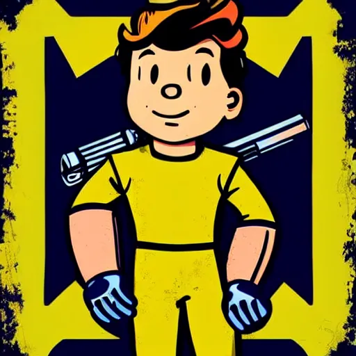 Image similar to fallout 4 digital art poster of vault boy holding uranium