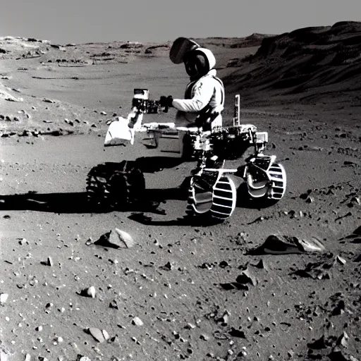 Image similar to carl sagan carl sagan carl sagan riding mars rover like a horse, carl sagan