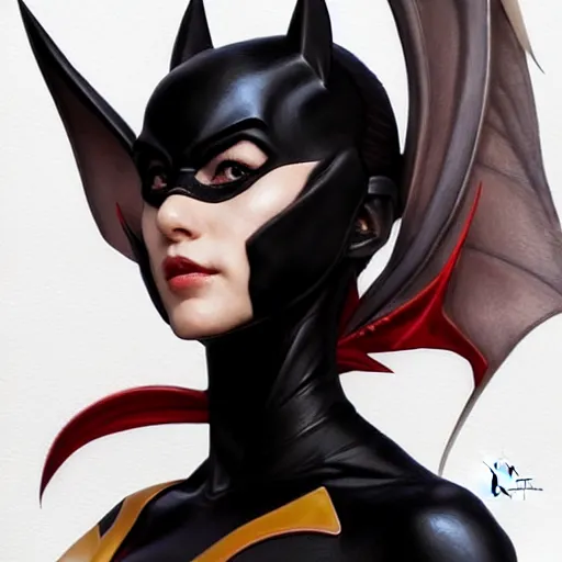 Prompt: 3 / 4 view of a portrait of bat woman with bat wings, confident pose, pixie, genshin impact,, intricate, elegant, sharp focus, illustration, highly detailed, concept art, matte, trending on artstation, anime, art by wlop and artgerm and greg rutkowski, marvel comics h 6 4 0