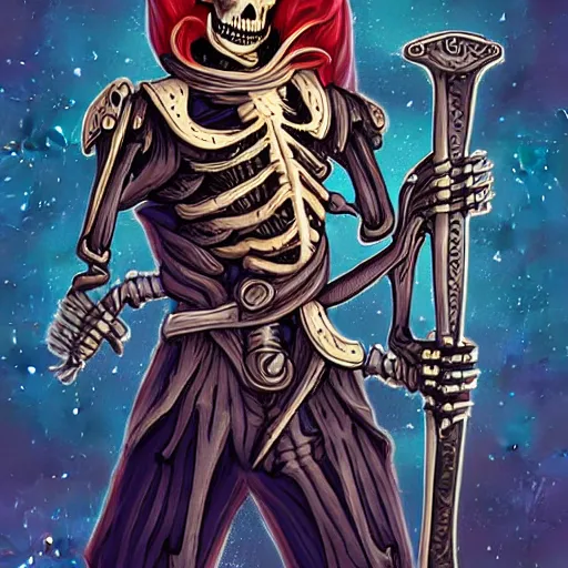 Image similar to skeleton space pirate holding a vibrosword, epic sci - fi character art