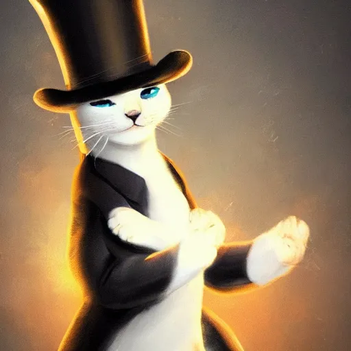 Image similar to A cat with wearing a top hat, stunning visuals, ultra detailed, dynamic lighting, trending on art station, concept art,