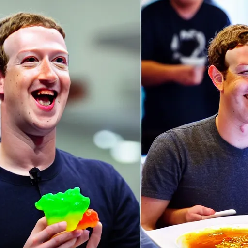 Image similar to mark zuckerberg eating gummy worm ramen