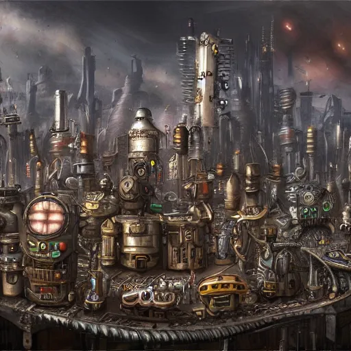 Image similar to robot city, steampunk art, fantasy style, super high detail, super high quality, talented artist, trending on artstation, machinarium