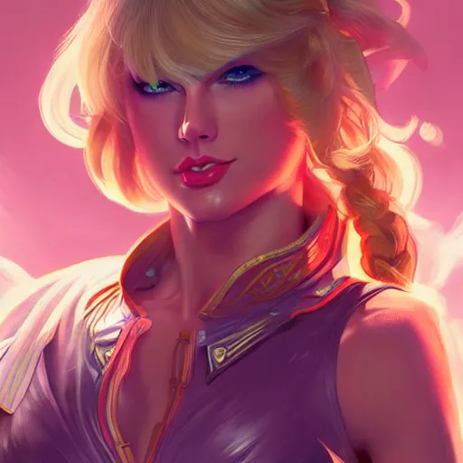 Image similar to Taylor Swift as a Street Fighter character, portrait, highly detailed, digital painting, artstation, concept art, sharp focus, illustration, cinematic lighting, art by artgerm and greg rutkowski and alphonse mucha