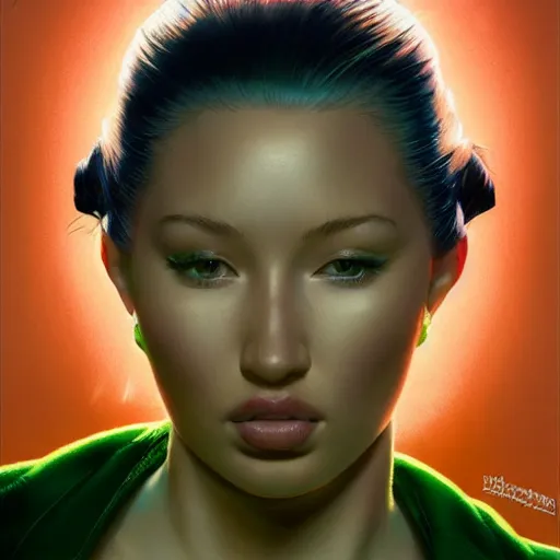 Image similar to 4k headshot of thicc Iggy azalea from Macfarlane comics, killing with green fire by Craig Mullins, ilya kuvshinov, krenz cushart, epic , artgerm trending on artstation by Edward Hopper and Dan Mumford and WLOP and Rutkovsky, beksinski carl spitzweg moebius and tuomas kocar, intricate artwork by caravaggio, Unreal Engine 5, Lumen, Nanite , 4K headshot of godlike clown with defined arms and open hands and bloody clothes with giant mandala wings , intricate face , flawless anime cel animation by Kentaro Miura, psychedelic , highly detailed upper body , professionally post-processed , beautiful, scary, symmetry accurate features, epic, octane rendered, anime masterpiece, accurate