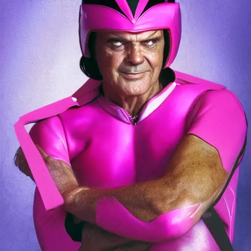 Prompt: jack nicholson as the pink power ranger, digital photography, highly detailed