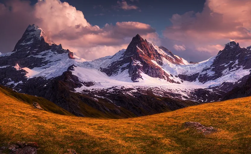 Prompt: a dramatic swiss alps landscape photo by ryan dyar, highly detailed, 8 k