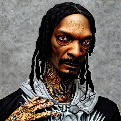 Image similar to Lofi Giger Scorn BioPunk portrait of Snoop Dog Pixar style by Tristan Eaton Stanley Artgerm and Tom Bagshaw