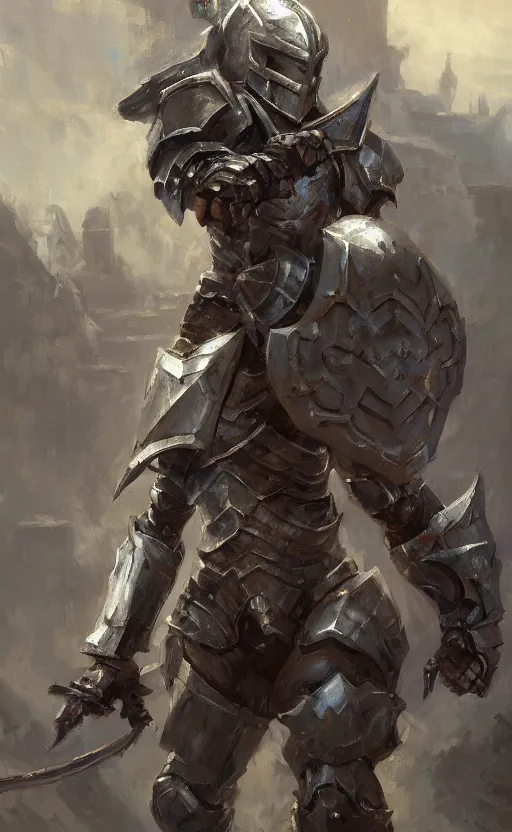 Image similar to pixel art of a full armored knight by daniel gerhartz, trending on art station