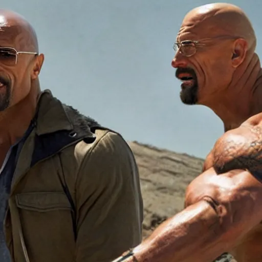 Image similar to dwayne johnson in a duel to the death with walter white