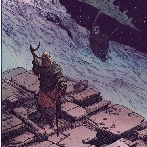 Prompt: A viking staring into the distancec by Feng Zhu and Loish and Laurie Greasley, Victo Ngai, Andreas Rocha, John Harris