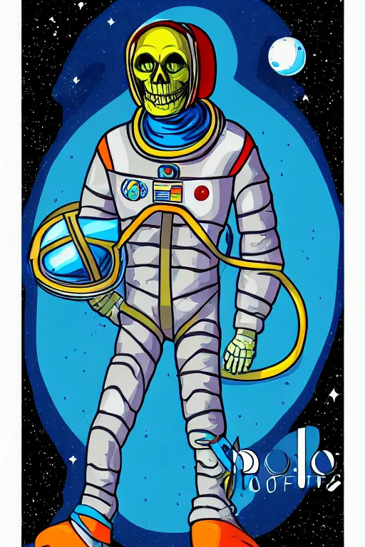 Image similar to portrait of a astronaut skeletor, art by ori toor, sticker, colorful, illustration, highly detailed, simple, smooth and clean vector curves, no jagged lines, vector art, smooth