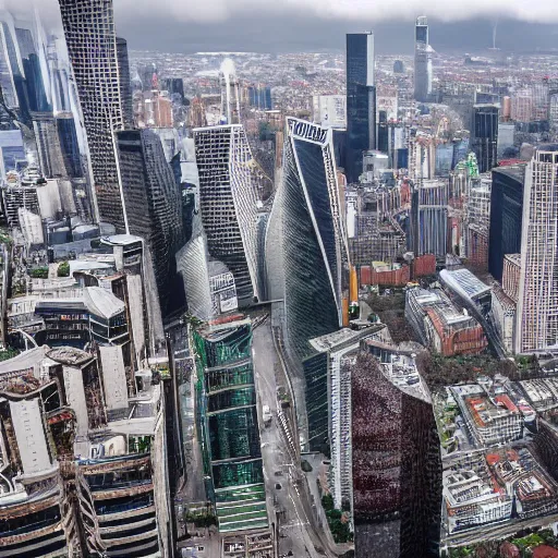 Image similar to marquess brownlee walking skyline between twin towers aerial shot cloudy day